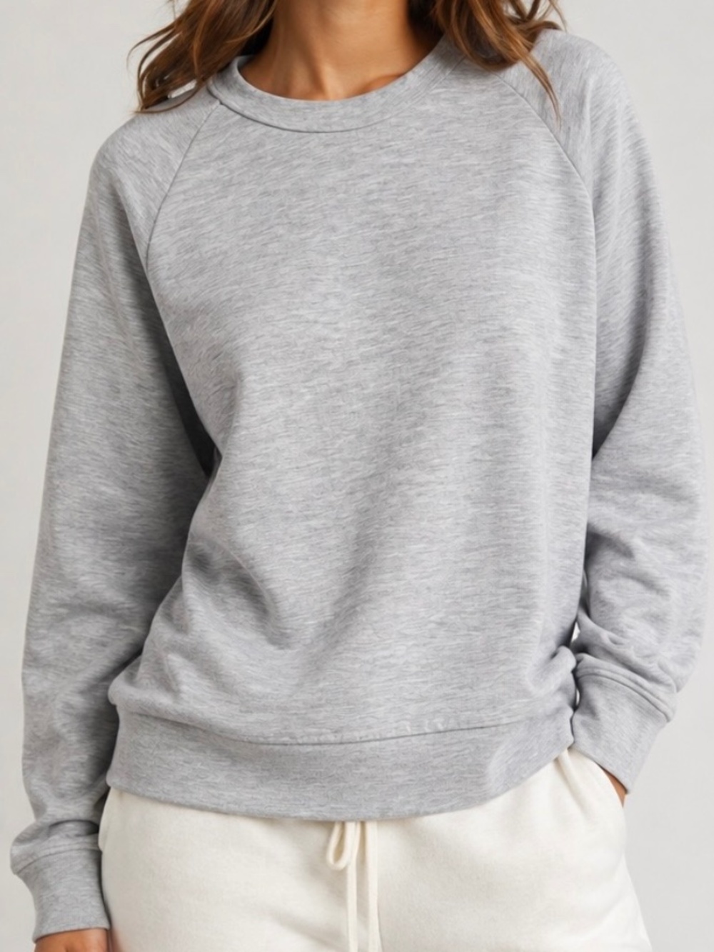 Theory Light Grey Melange Raglan Crewneck Sweatshirt Relaxed Fit Sz M
